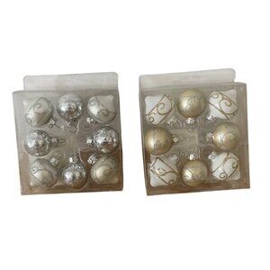 Ashland Tiny Treasures Christmas Glass Mini Ornaments Gold Silver Glitter Set 2